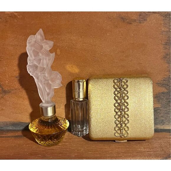 Gold compact glass complete snaps vintage two bottles - Picture 16 of 16